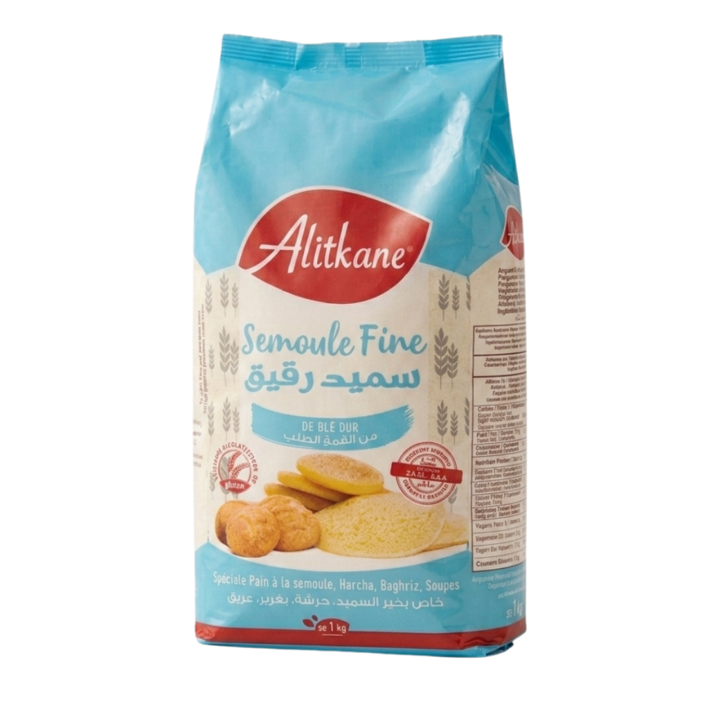 Alitkane Fine Durum Semolina (Semoule Fine) – 1kg | Authentic Moroccan Semolina for Couscous & Harcha