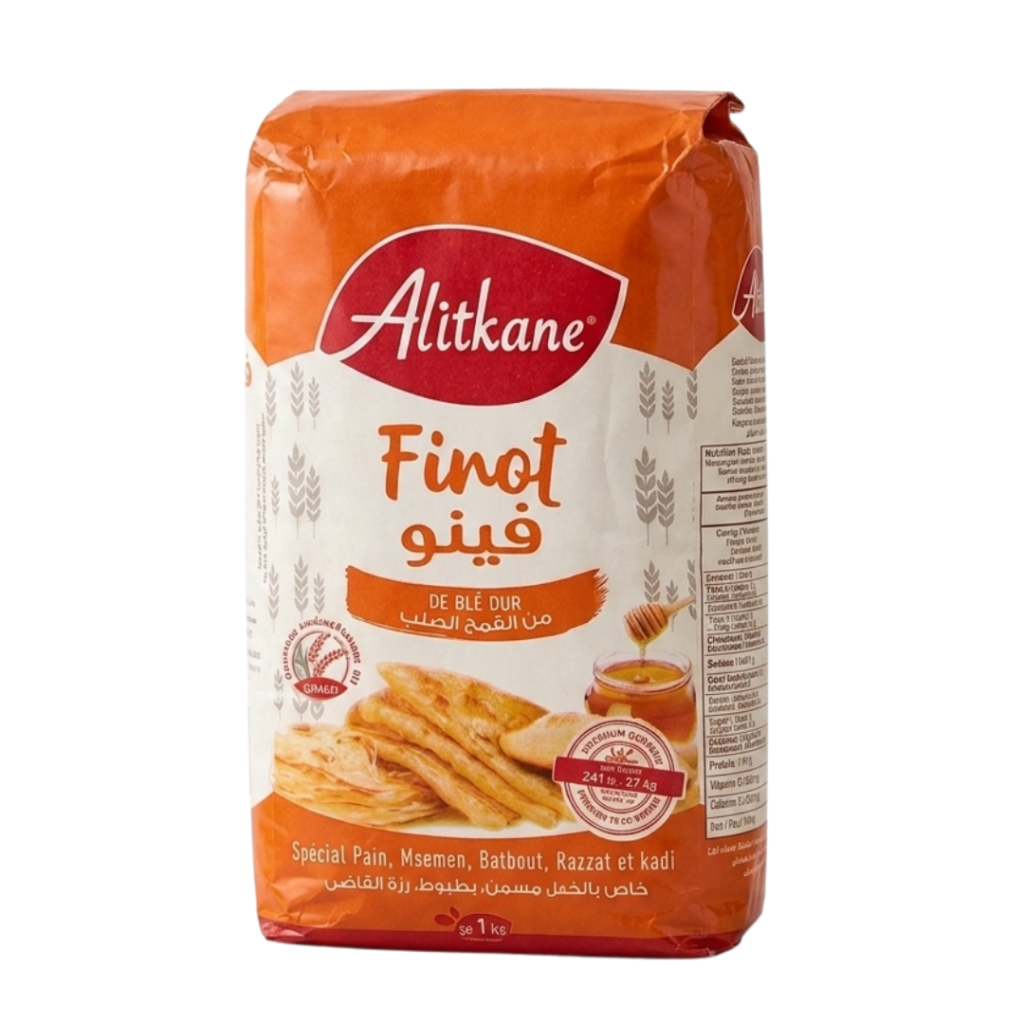 Alitkane Finot Extra Fine Durum Semolina – 1kg | Authentic Moroccan Semolina for Meemen, Batbout & Bread