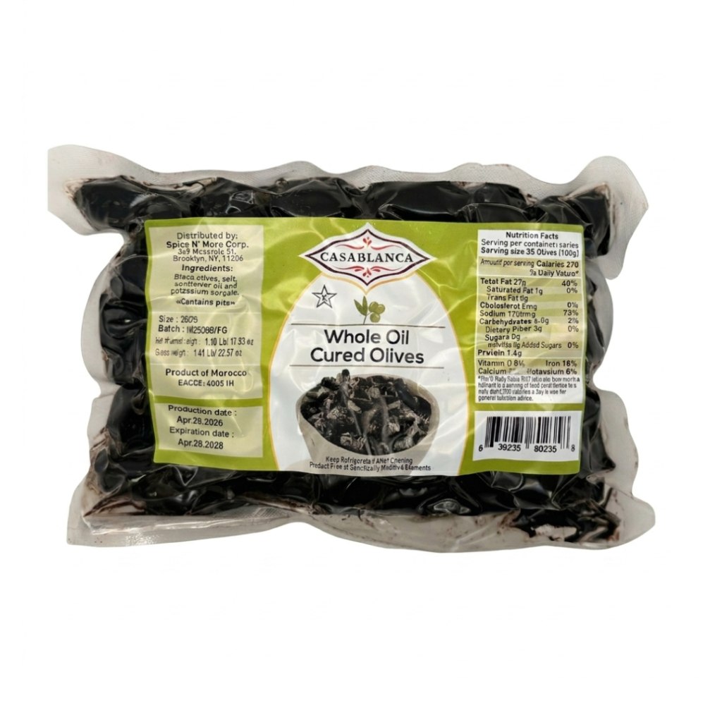 Casablanca Whole Oil Cured Black Olives – Product of Morocco – 1.10 lb