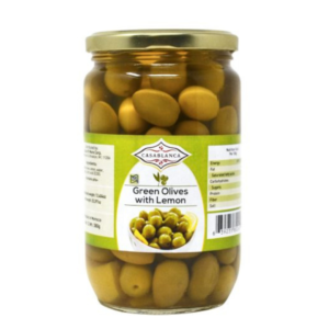 Green Olives with Lemon (GLASS) – Moroccan Olives 300g
