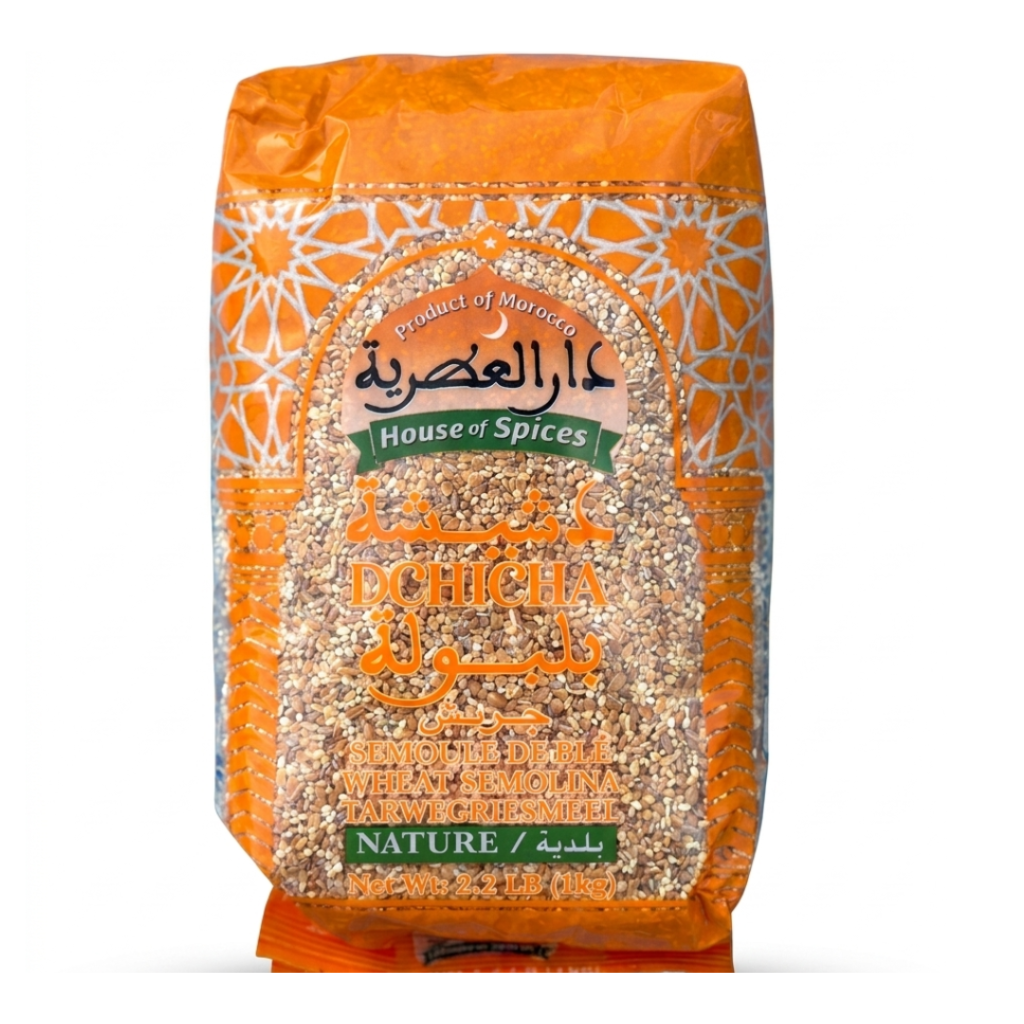 House of Spices Dchicha Barley Grits – 1kg | Authentic Moroccan Natural Wheat Semolina Barley